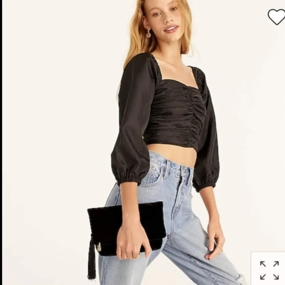 J. Crew Black Velvet Clutch with Tassel